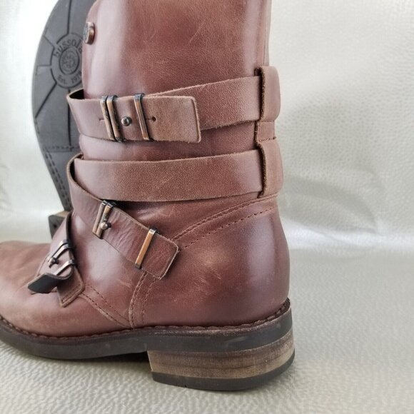 ✅Bussola PRAUGUE Brown Leather Boots Side Zip Straps Women's Size 38 / 7-7.5 US - Picture 9 of 16